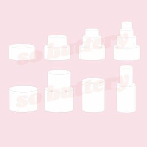 May include: Nine different sizes of round cake dummies, perfect for practicing cake decorating or creating a tiered cake display. The dummies are white and made of styrofoam.