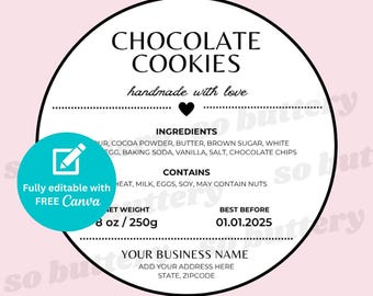 Editable Cottage Food Label, Printable Bakery Ingredient Labels, Small Business Packaging Stickers, Canva Template, Baking Printable, Cookie
