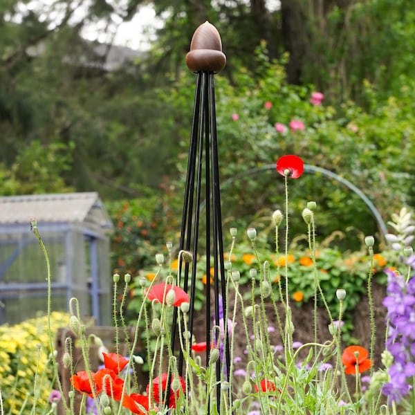 Large Plant Obelisk Trellis 71in – Metal Garden Obelisk for Climbing Roses, Clematis & Vines – Steel Tower with Wood Finial