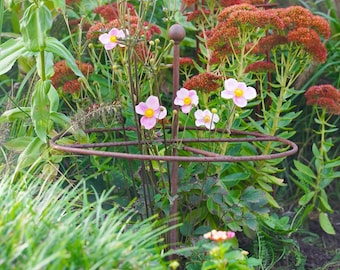 Metal Go-Through Plant Stake: Helicopter Style, Keeps Tall-Stemmed Plants Upright, Black or Rustic Finish