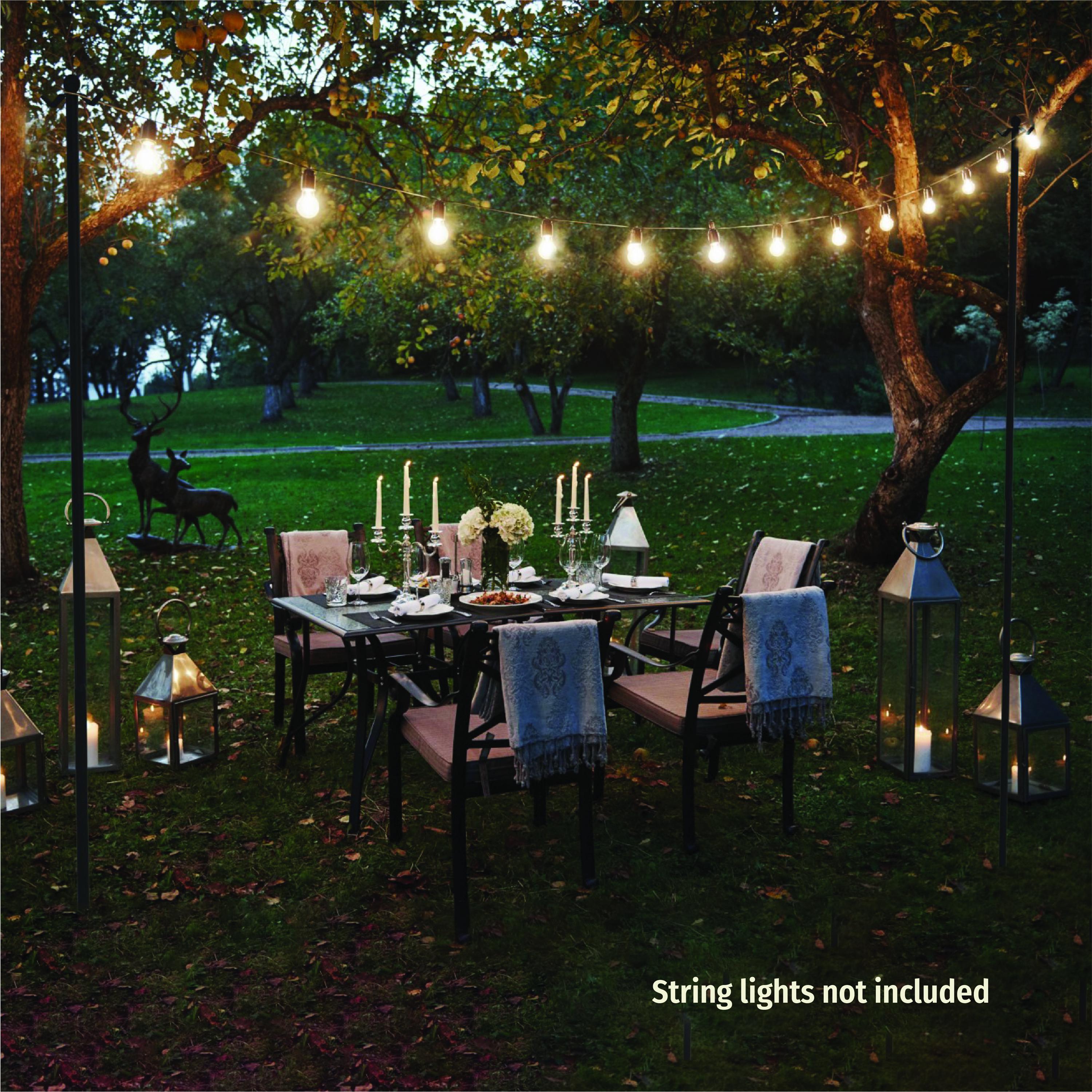 Lot De 4 Guirlandes Lumineuses De 3 M – Support Réglable Avec Fourche, Poteaux D'éclairage En Métal Lourd Pour Terrasse, Mariage, Fête De Jardin