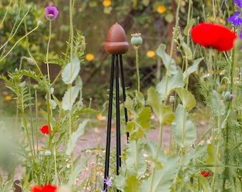 Small Obelisk Garden Trellis: 42.5" Metal Plant Support with Wooden Finial for Vines