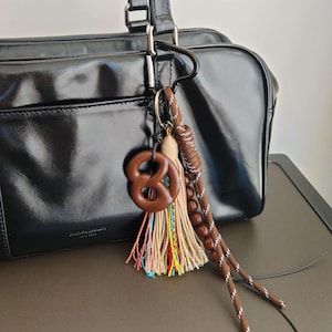 Brown Pretzel Woven Charm, labubu accessories, labubu Keychain or Bag Pendant, Kawaii Keychain, Gifts for Her, Purse Charms, Phone Char