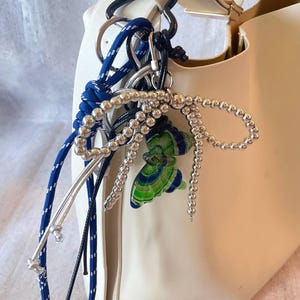 Green Butterfly Metallic Bow Keychain, Blue Handmade Braided Rope Charm, Creative Bag Charm Accessory, Y2K Purse Charms, Phone Charms