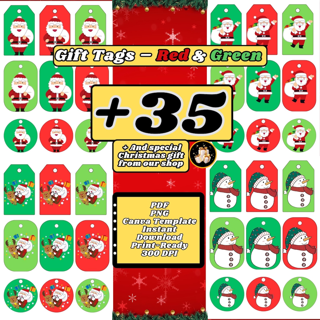 Red & Green Christmas Gift Tags | 35+ Holiday Designs (PDF Print) - Etsy
