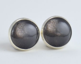 black moonstone 8mm 6mm sterling silver stud earrings pair