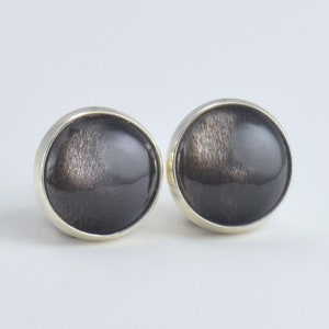 black moonstone 8mm 6mm sterling silver stud earrings pair