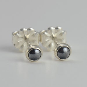 hematite 3mm sterling silver stud earrings pair