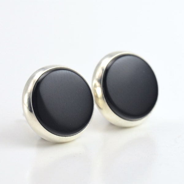 black onyx buff top 5mm 6mm 8mm 10mm sterling silver stud earrings pair