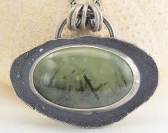 prehnite with epidote sterling silver pendant necklace