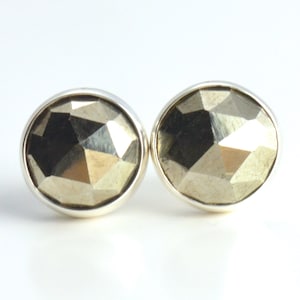 golden pyrite rose cut 3mm 4mm 6mm 8mm sterling silver stud earrings pair