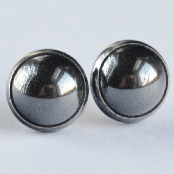 hematite 3mm 4mm 6mm 8mm 10mm sterling silver stud earrings pair