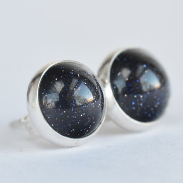 blue goldstone 5mm 6mm 8mm 10mm sterling silver stud earrings pair