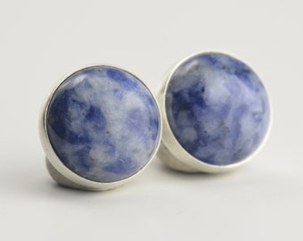 blue spot jasper 10mm sterling silver stud earrings pair