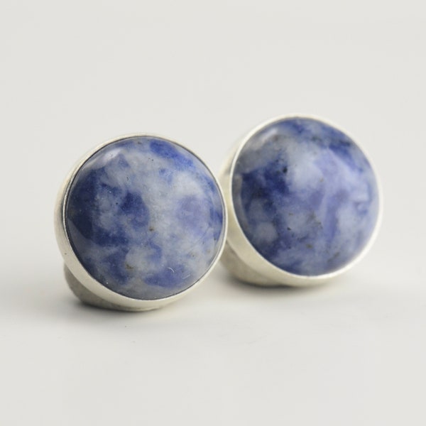blue spot jasper 10mm sterling silver stud earrings pair