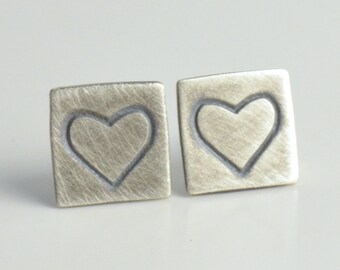 heart sterling silver 8mm square stud earrings