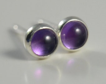amethyst 3mm sterling silver stud earrings pair