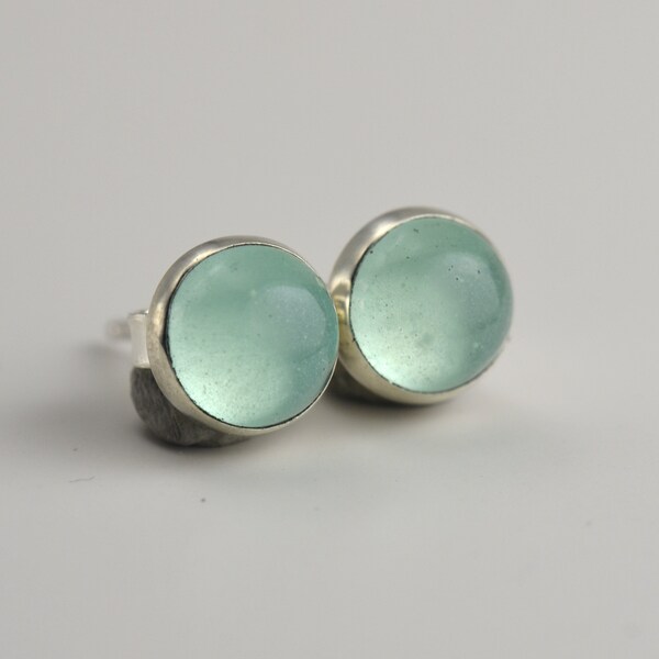 aqua chalcedony 6mm sterling silver stud earrings