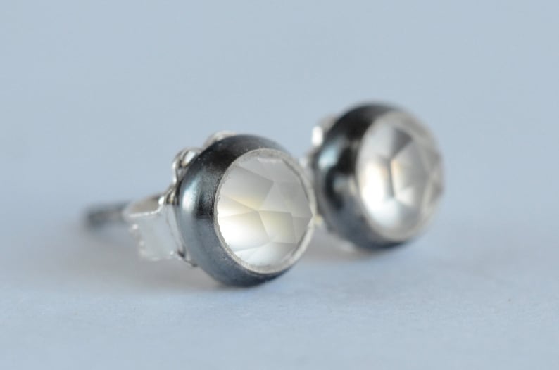 white moonstone 5mm rose cut sterling silver stud earrings pair