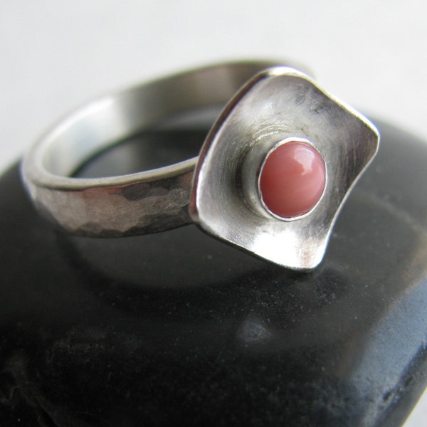 pink coral domed square ring