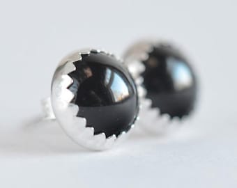 black onyx 3mm 4mm 5mm 6mm 8mm 10mm sterling silver stud earrings pair