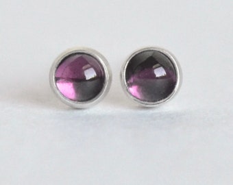 rhodolite garnet 3mm sterling silver stud earrings pair