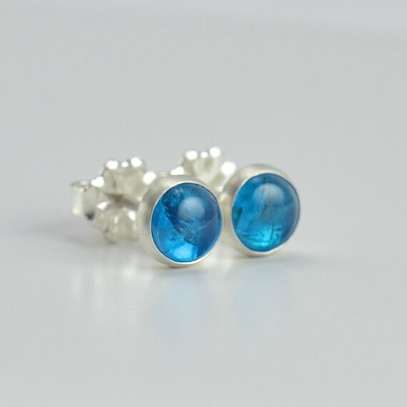 Apatite Stud Earrings Sterling Silver 5mm Round 1ctw