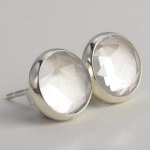 clear quartz 4mm 5mm 6mm 8mm rose cut sterling silver stud earrings pair