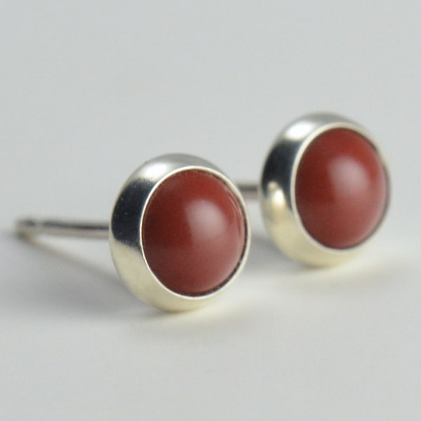 red jasper 5mm sterling silver stud earrings pair