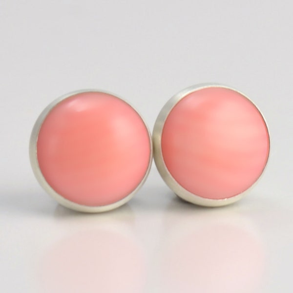 pink coral 8mm sterling silver stud earrings pair