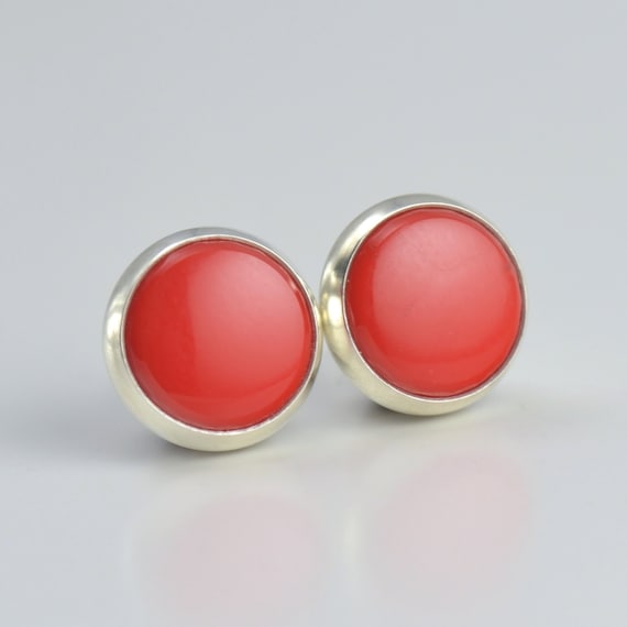 4MM Sterling Silver Polished Red Glass Post Earrings