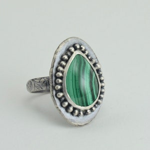 malachite teardrop ring in sterling silver size 8.75