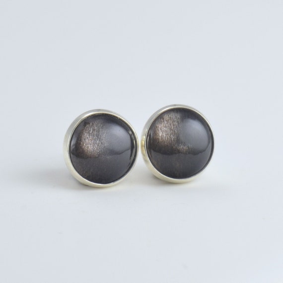 black moonstone 8mm 6mm sterling silver stud earrings pair