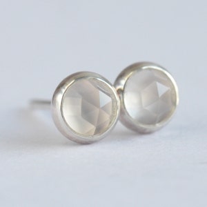 white moonstone 4mm rose cut sterling silver stud earrings pair