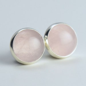 rose quartz 6mm 8mm 10mm sterling silver stud earrings pair