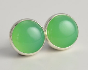 chrysoprase chalcedony 3mm 5mm 6mm 8mm sterling silver stud earrings pair