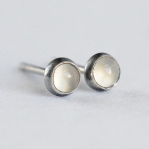 white moonstone 3mm sterling silver stud earrings pair