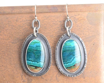 chrysocolla malachite oval sterling silver earrings