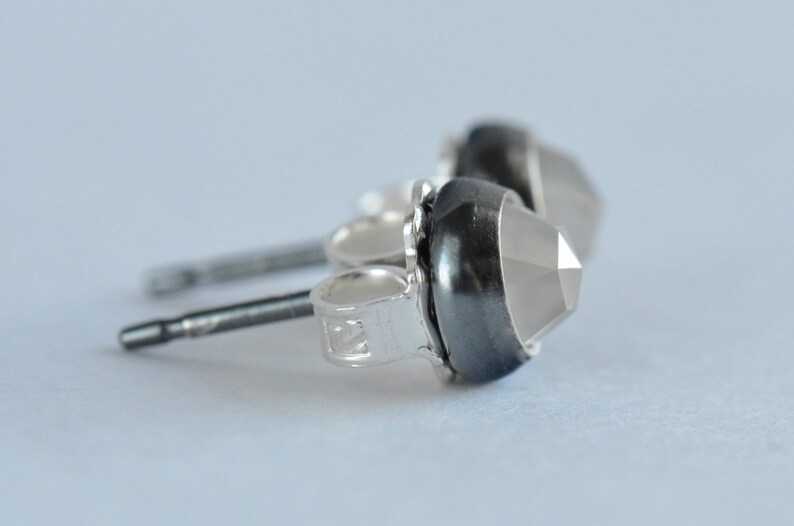 white moonstone 5mm rose cut sterling silver stud earrings pair