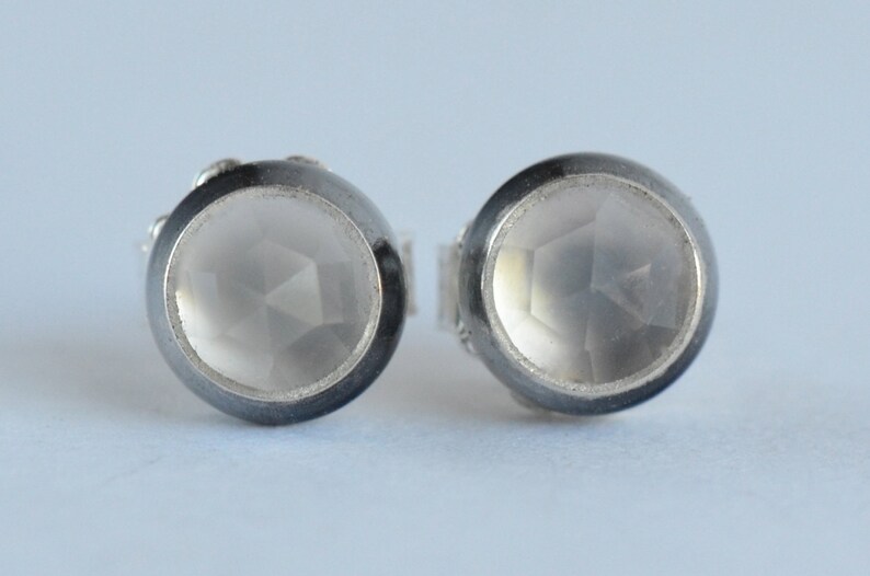 white moonstone 5mm rose cut sterling silver stud earrings pair