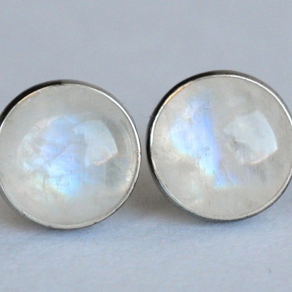 piedra lunar arco iris 7mm 8mm tachuelas de plata de ley par de pendientes