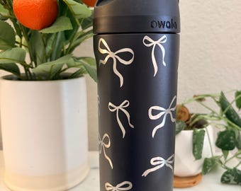 Laser Engraved Owala Water Bottle – Coquette Bow Pattern