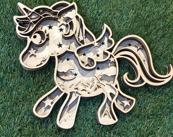 DIY Unicorn Layered Wood Art Kit, Kids Painting Craft, Nursery Decor