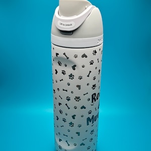 Engraved Dog Mom Owala Water Bottle, Paw Print Pattern, Personalized Gift image 1