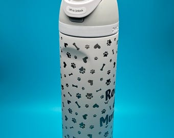 Waterfles hond moeder Owala gegraveerd, pootafdrukpatroon, gepersonaliseerd cadeau
