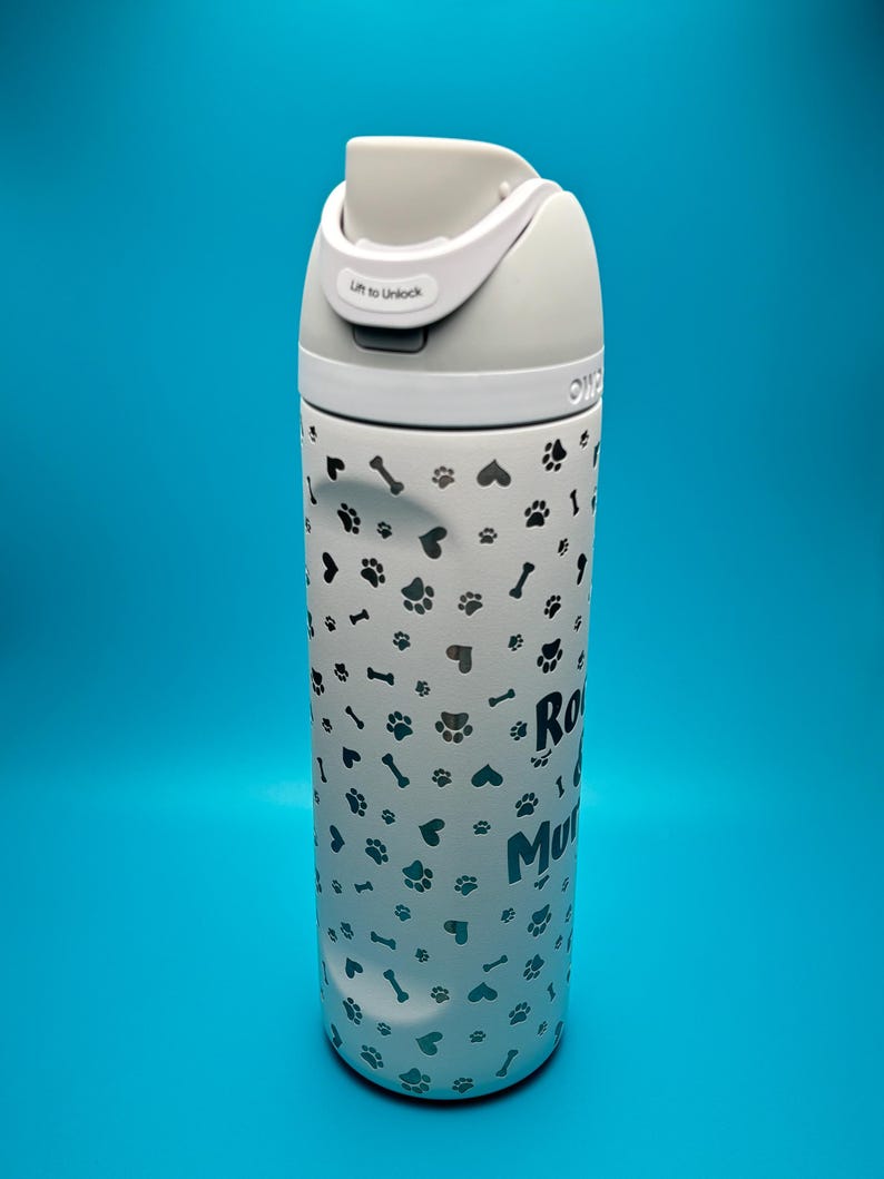 Engraved Dog Mom Owala Water Bottle, Paw Print Pattern, Personalized Gift image 1