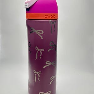 Laser Engraved Owala Water Bottle - Coquette Bow Pattern - Owala Wrap - 24oz 32oz 40oz sizes - Assorted Girly Bow Coquette Design