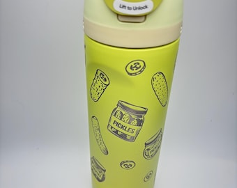 Personalized Pickle Owala Water Bottle for Pickle Lovers, Custom Laser Engraved 32oz FreeSip, Funny Foodie Gift for Best Friend or Teacher
