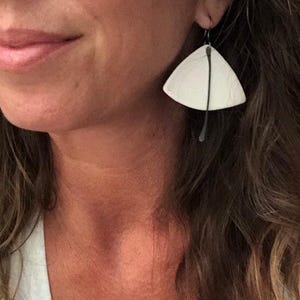 Statement Geometric Earrings Big White Earrings Lightweight Earrings Dangle Modern Boho Jewelry Handmade Unique Gift Hypoallergenic Titanium