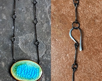 Unique Original Ceramic Pendant Necklace & Handmade Chain Caribbean Blue Gift for Women